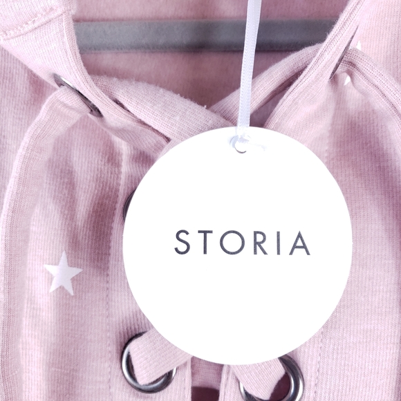 STORIA Stars Print Lace-Up Oversized Hoodie Mauve Pink Jacket - Picture 8 of 12